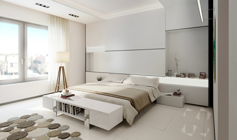 chambres à coucher contemporaine intérieur blanc design lampe tapi sol