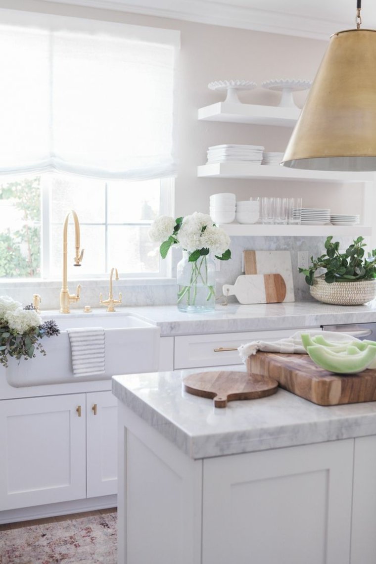 comptoirs de cuisine marbre idee meuble peinture blanche