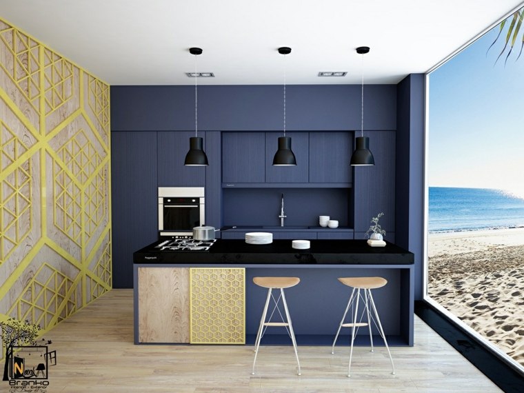 images de cuisine bleue et jaune deco petit espace