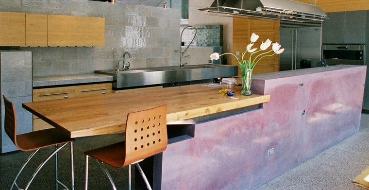 design d'intérieur cuisine bar bois ilot cuisine idée béton
