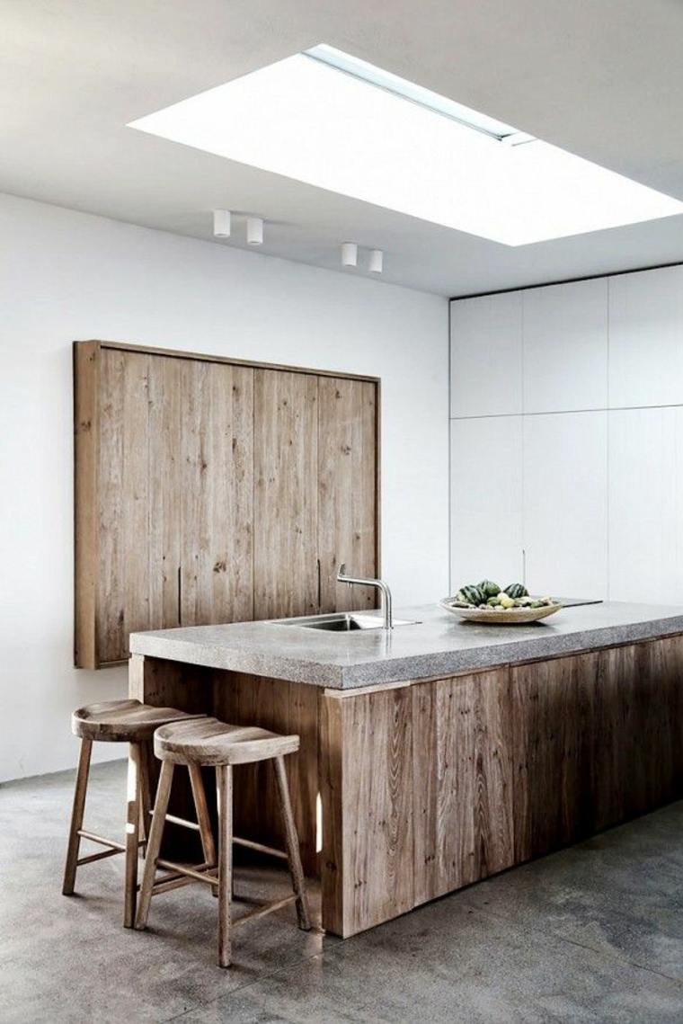 design intérieur cuisine tabouret bois moderne mur décorer espace îlot