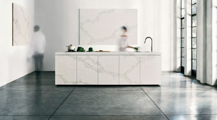 cuisine béton marbre ilot design idée aménager espace cuisine