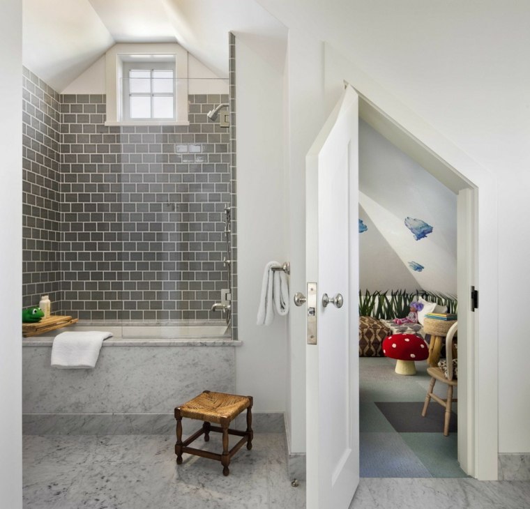 douche carrelage gris salle de bain chambre enfant