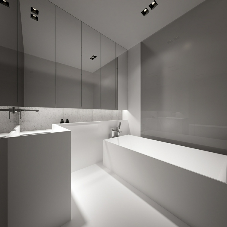 intérieur salle de bains idée meuble baignoire éclairage intégré design moderne