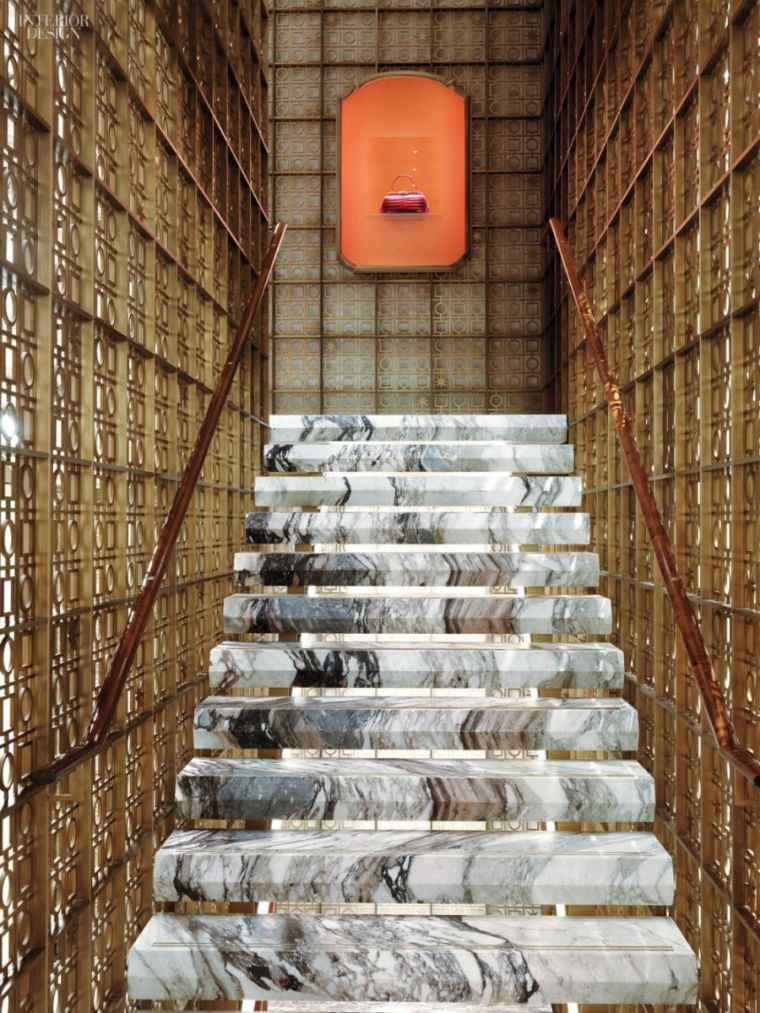 escalier interieur design cage moderne marches marbre 