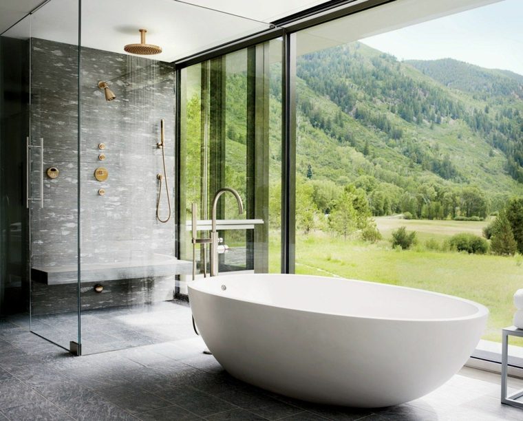 idées salle de bain cabine de douche moderne baignoire arrondie
