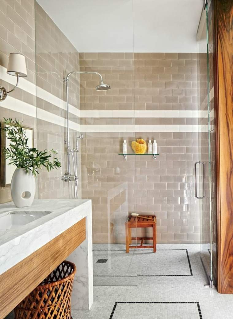 idées salle de bain douche decoration bois