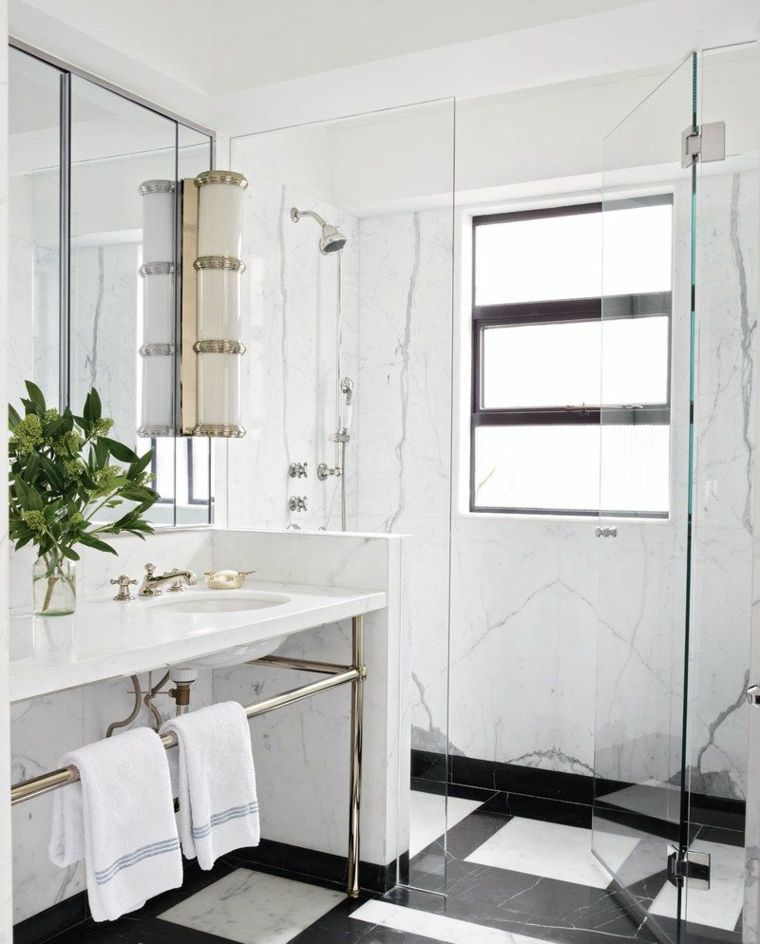 idées salle de bain marbre verre cabines de douche