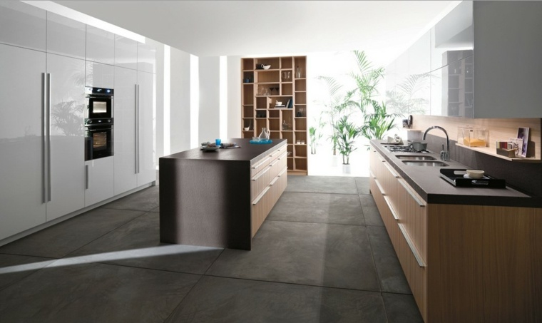design cuisine intérieur moderne ilot central idée revêtement sol meuble