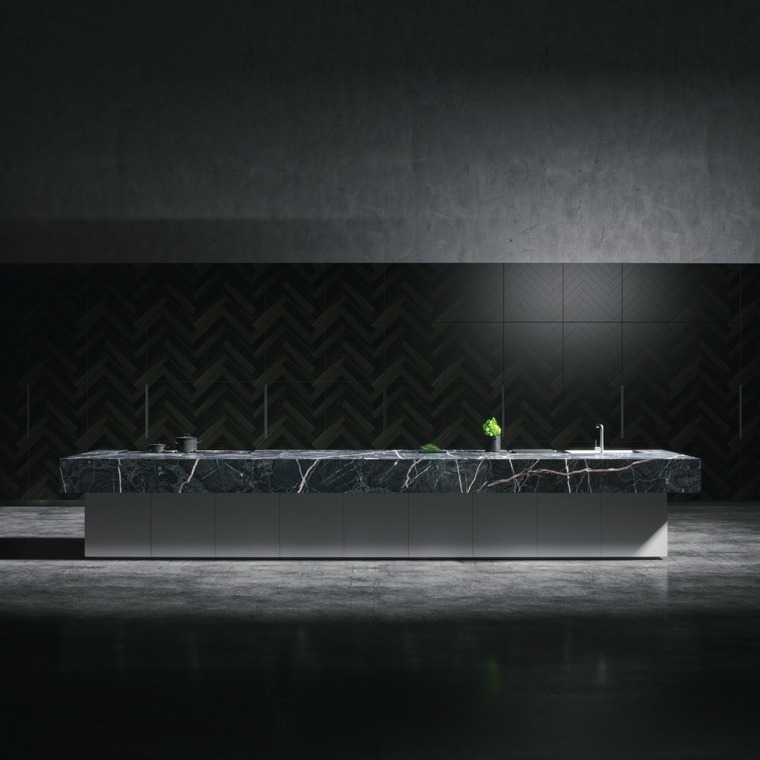 plan de travail cuisine marbre noir deco style moderne