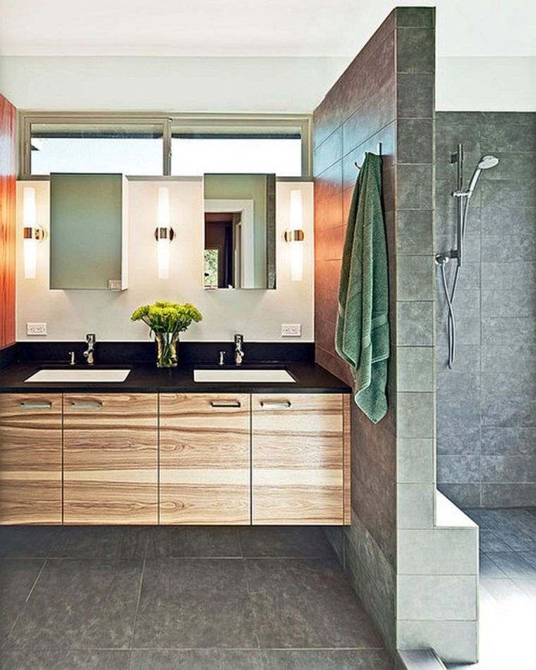 exemple salle de bain grise vasque meuble suspendu