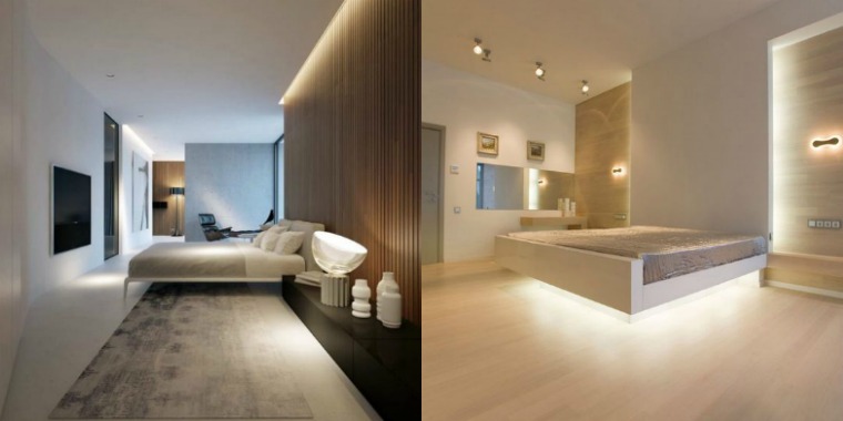 luminaire encastrable chambre à coucher intérieur lit coussins tapis de sol 