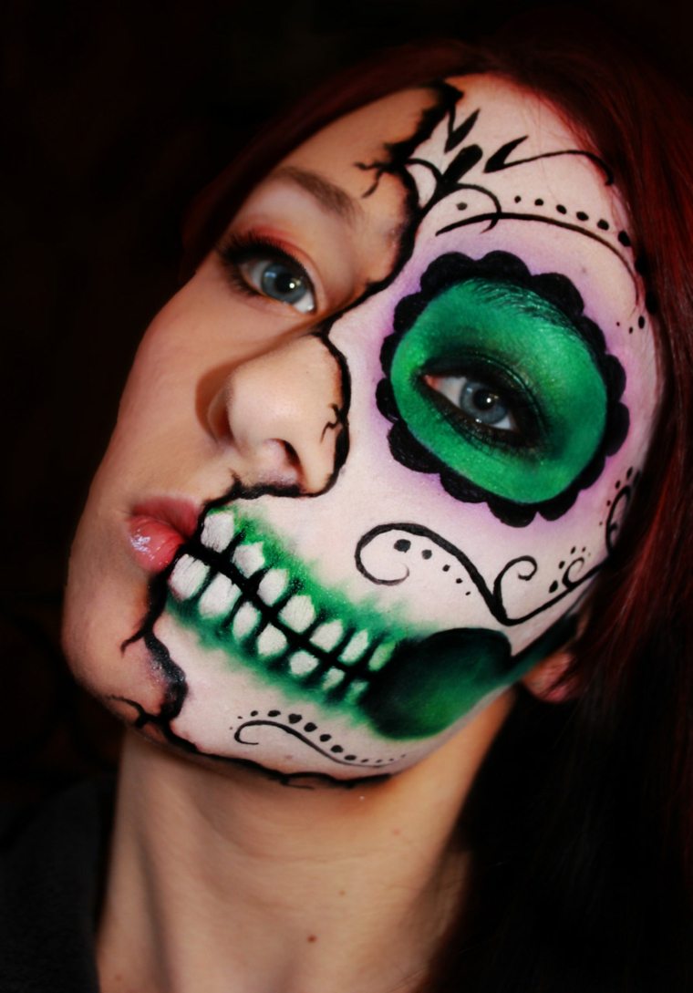 maquillage halloween couleur verte vie symbole mort