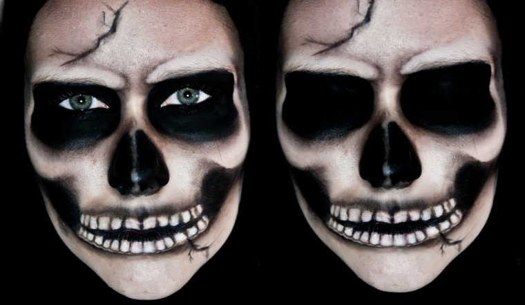 maquillage squelette noir blanc processus avant après homme