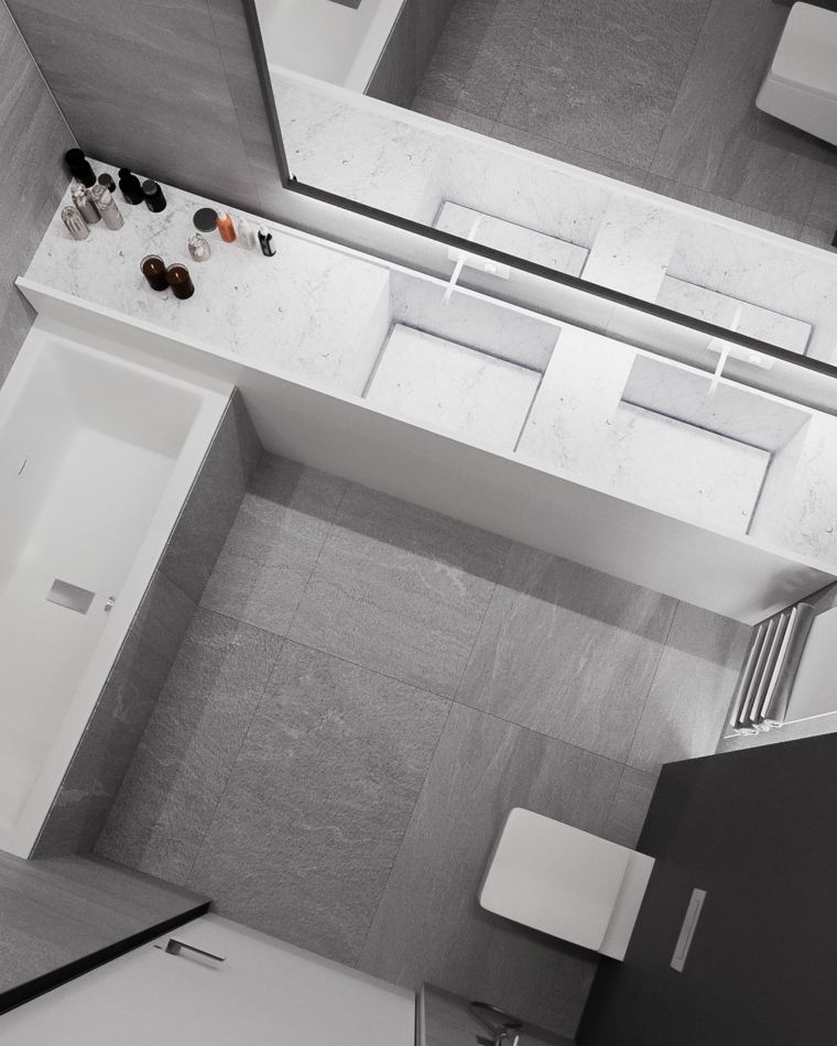 minimalisme salle de bain deco gris et blanc