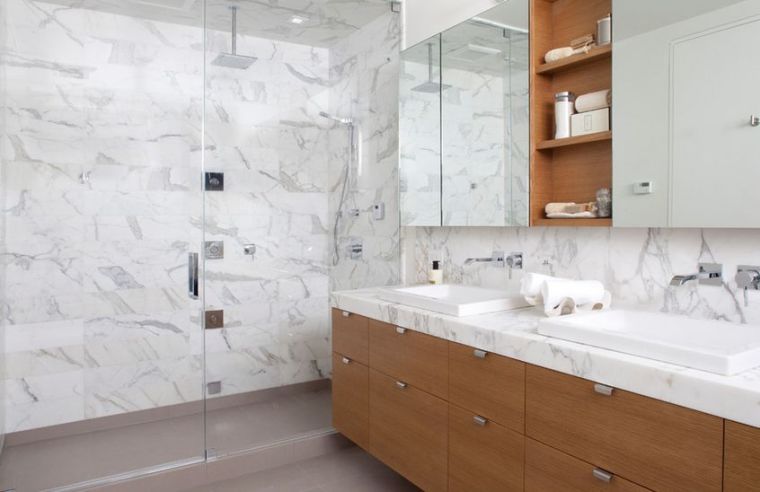 idee salle de bain couleur blanche meubles bois