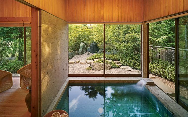 piscine intérieur bois deco zen jardin revetement