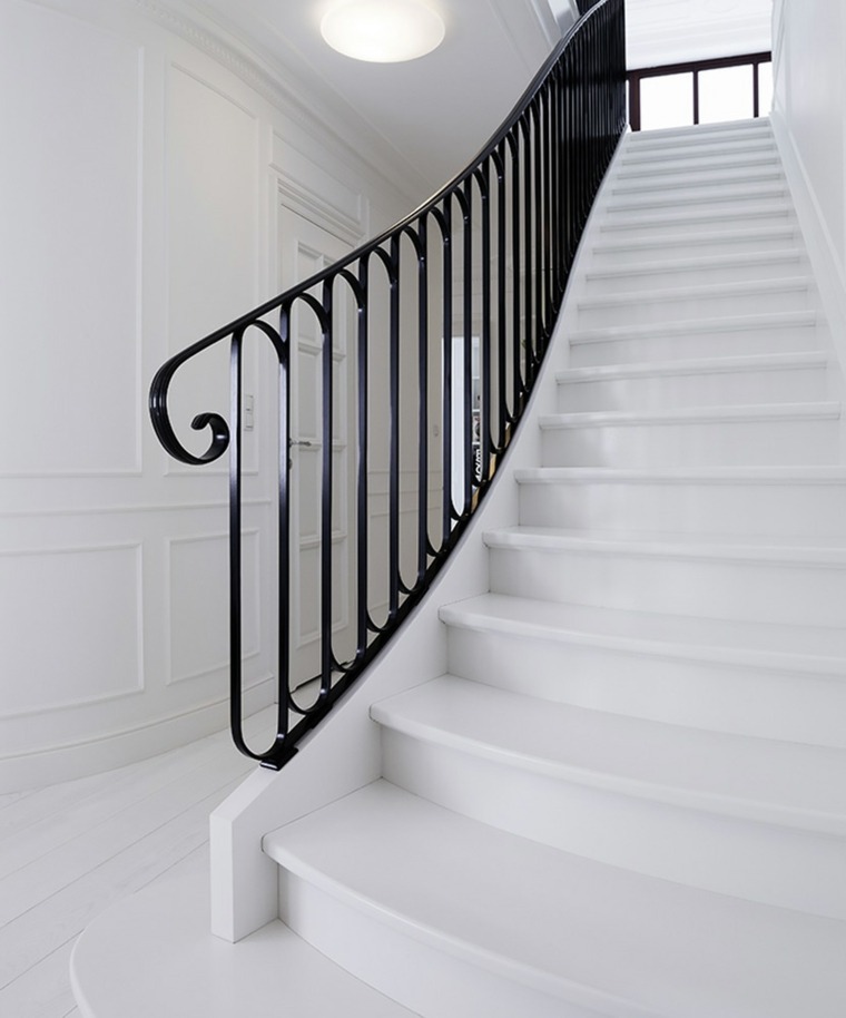 rampe escalier design blanc métal noir