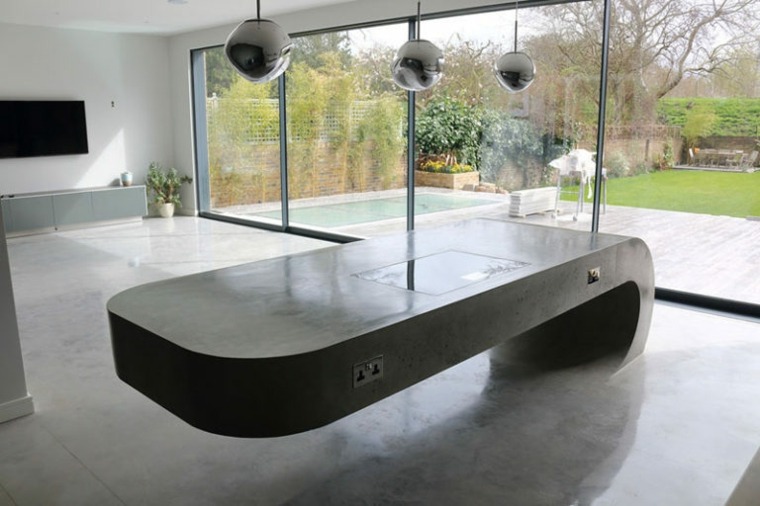 revêtement sol béton ilot de cuisine moderne beton