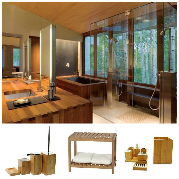 salle de bain blanc et bois design moderne accessoires de bain