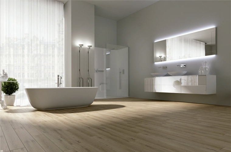 salle de bain blanche et bois spacieuse design moderne luxe