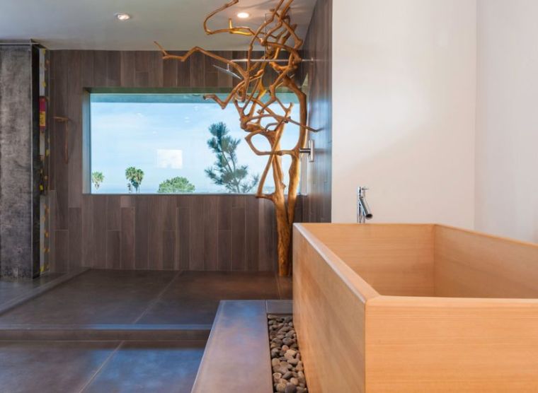 salle de bain déco zen design accessoires cailloux bois spa