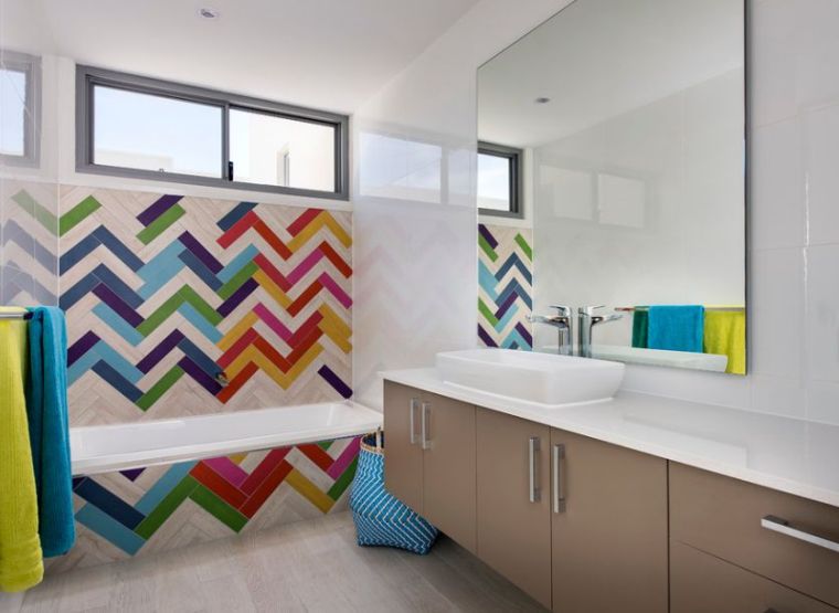 salle de bain tendance deco moderne carrelage mural couleur