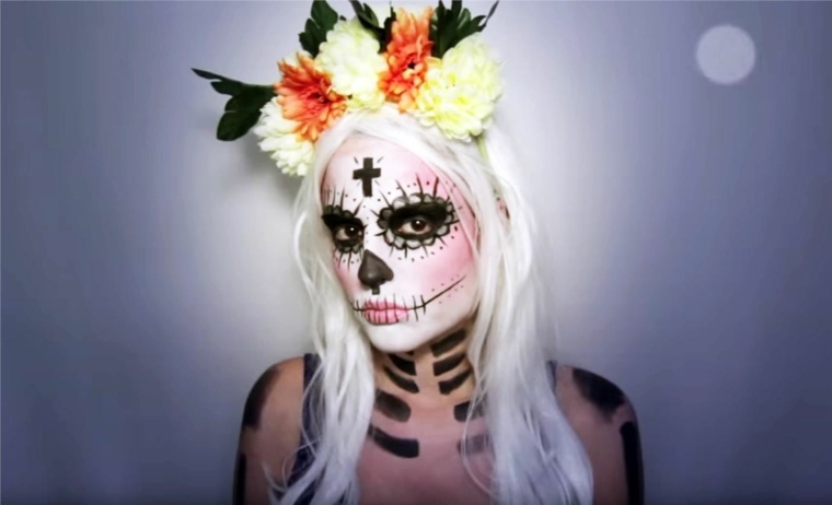 tête de mort mexicaine fleurs maquillage halloween