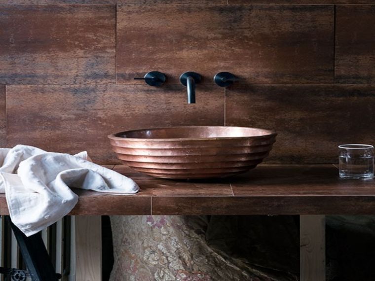 vasque design rustique a poser evier cuivre salle de bain