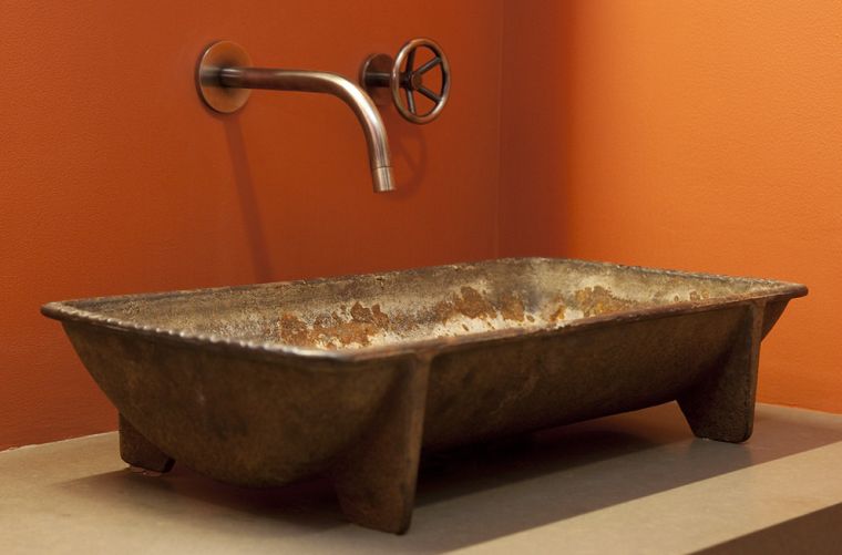 vasque design rustique rectangulaire salle de bain corten