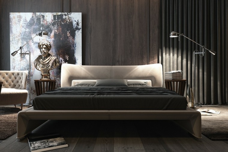 chambres à coucher moderne intérieur lit déco idée parquet bois