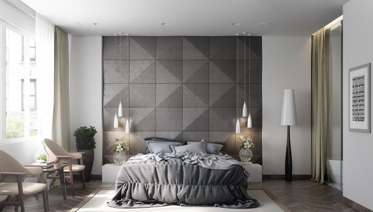 couleur suite parentale idee tete de lit grise accent geometrique