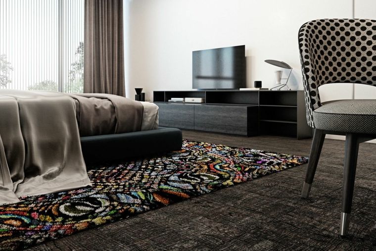 décorer chambre tapis de sol lit design cadre meuble bois