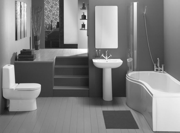 idee couleur salle de bain grise meubles blancs