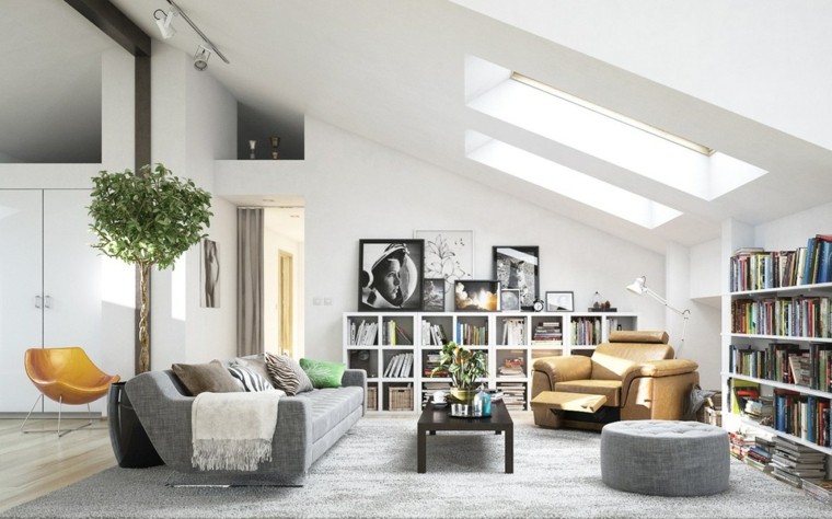 salon design industriel moderne scandinave minimaliste idée étagères rangement plante déco
