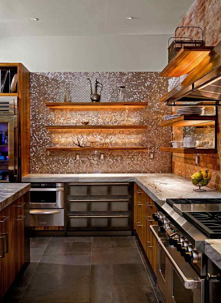 dosserets cuisine cuivre mobilier bois tiroirs rangement étagères