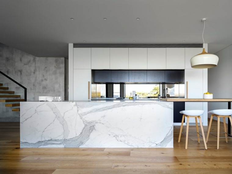 déco cuisine marbre ilot bois-meubles design moderne