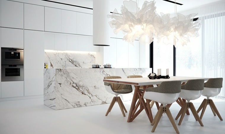 design cuisine marbre et bois deco moderne meubles facade blanche