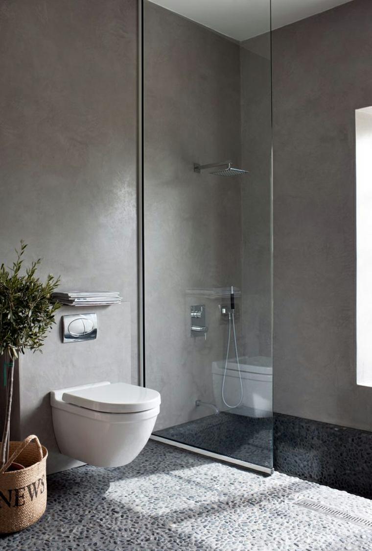 design moderne idée salle de bains béton ciré toilettes aménager espace tendance