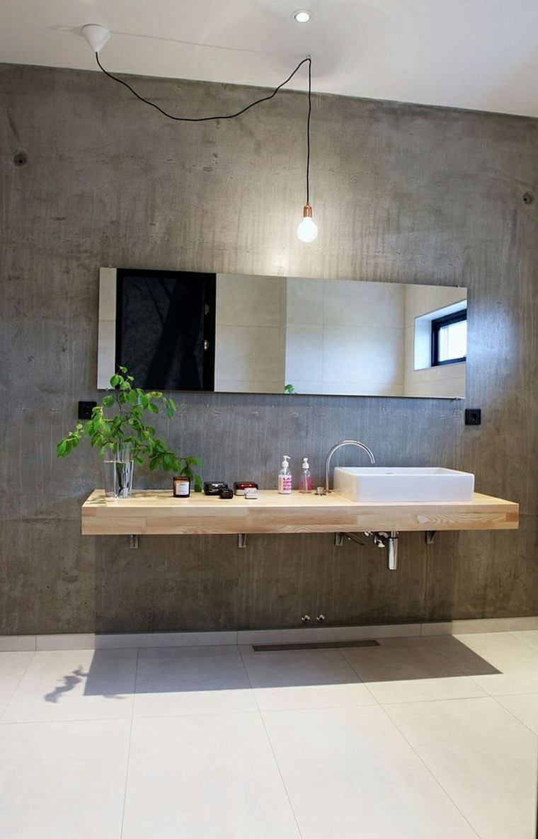 salle de bains design béton ciré idée luminaire suspension mur béton 