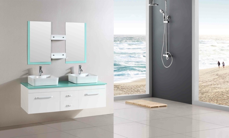 design salle de bains idée moderne cabine de douche ouverte mur gris