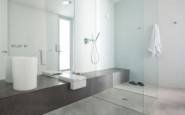 design moderne salle de bains vasque béton ciré idée cabine douche ouverte moderne