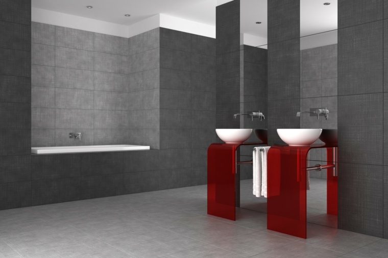 design salle de bains grise moderne idée aménager intérieur baignoire carrelage
