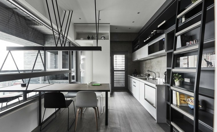 design moderne idée aménager espace cuisine bois parquet chaise tendance