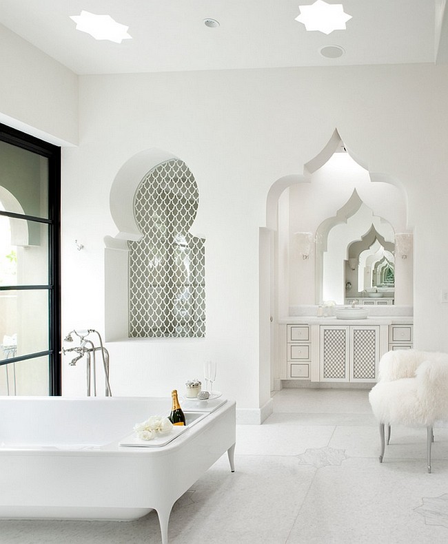 design intérieur moderne carrelage marocain salle de bains baignoire idée