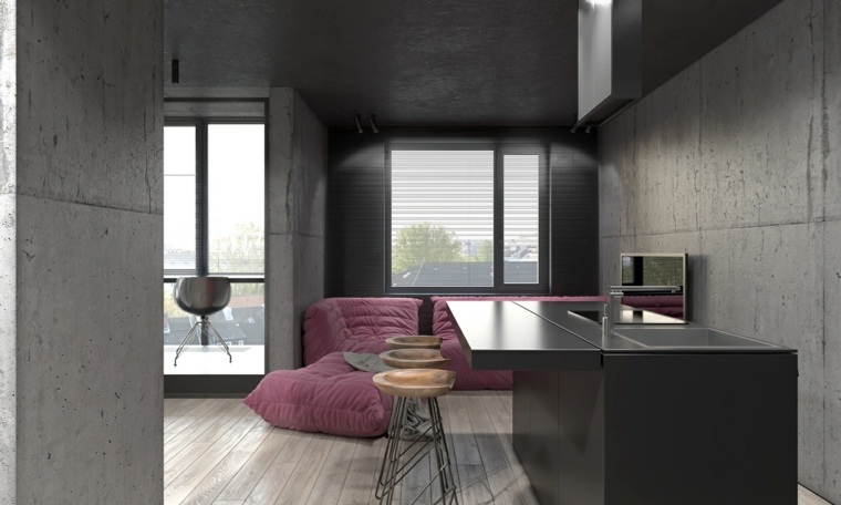 design intérieur salon canapé idée parquet bois ilot cuisine