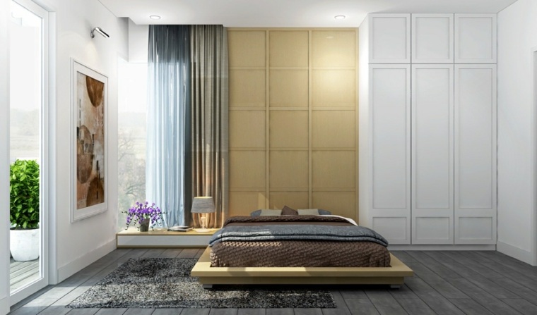 intérieur chambre à coucher moderne grise idée tapis de sol fleurs bouquet décorer espace