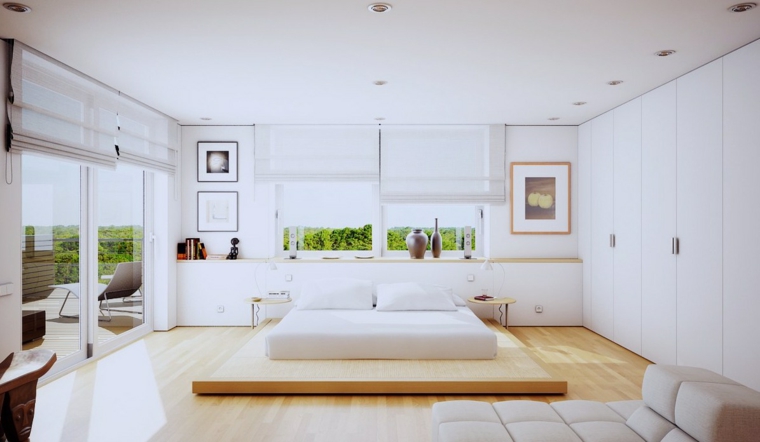 lit japonais sur estrade basse bois chambre adulte