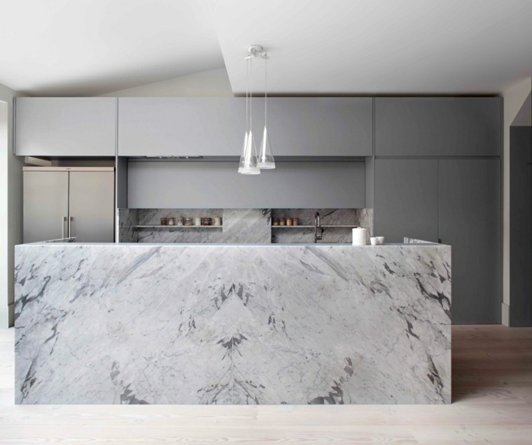marbre cuisine mobilier gris ilot central jambage pierre
