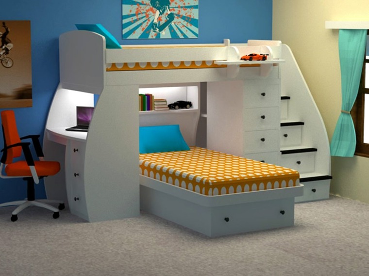 meuble gain de place deux lits bureau chambre enfant